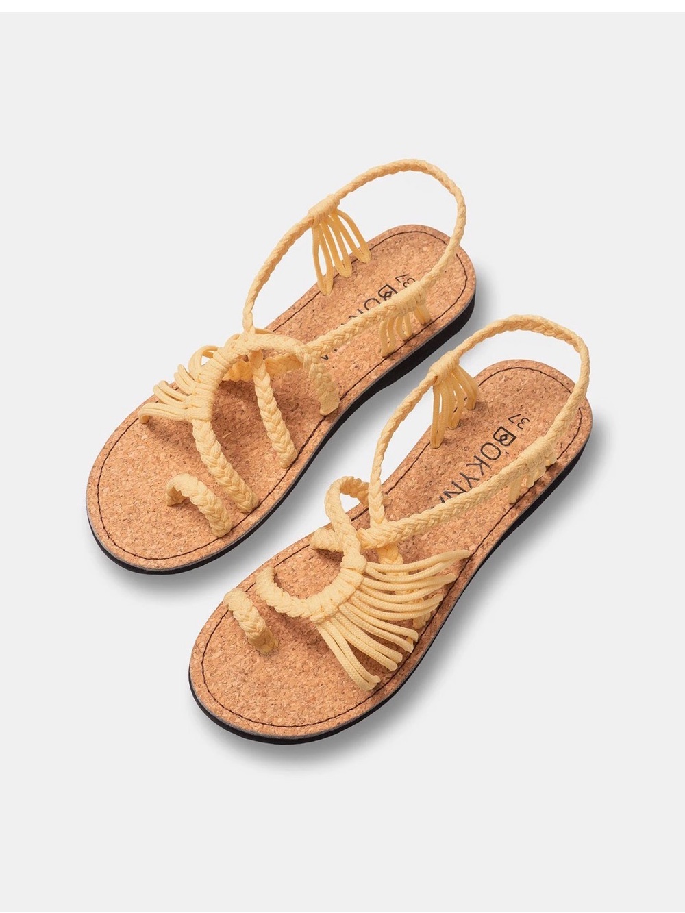 Bokyna Soulmate Braided Strappy Women's Sandal with Cork Footbed, Cream, 9